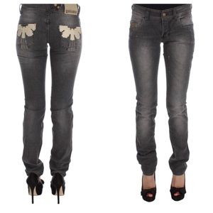 John Galliano Gray Wash Cotton Blend Slim Fit Stretch Jeans